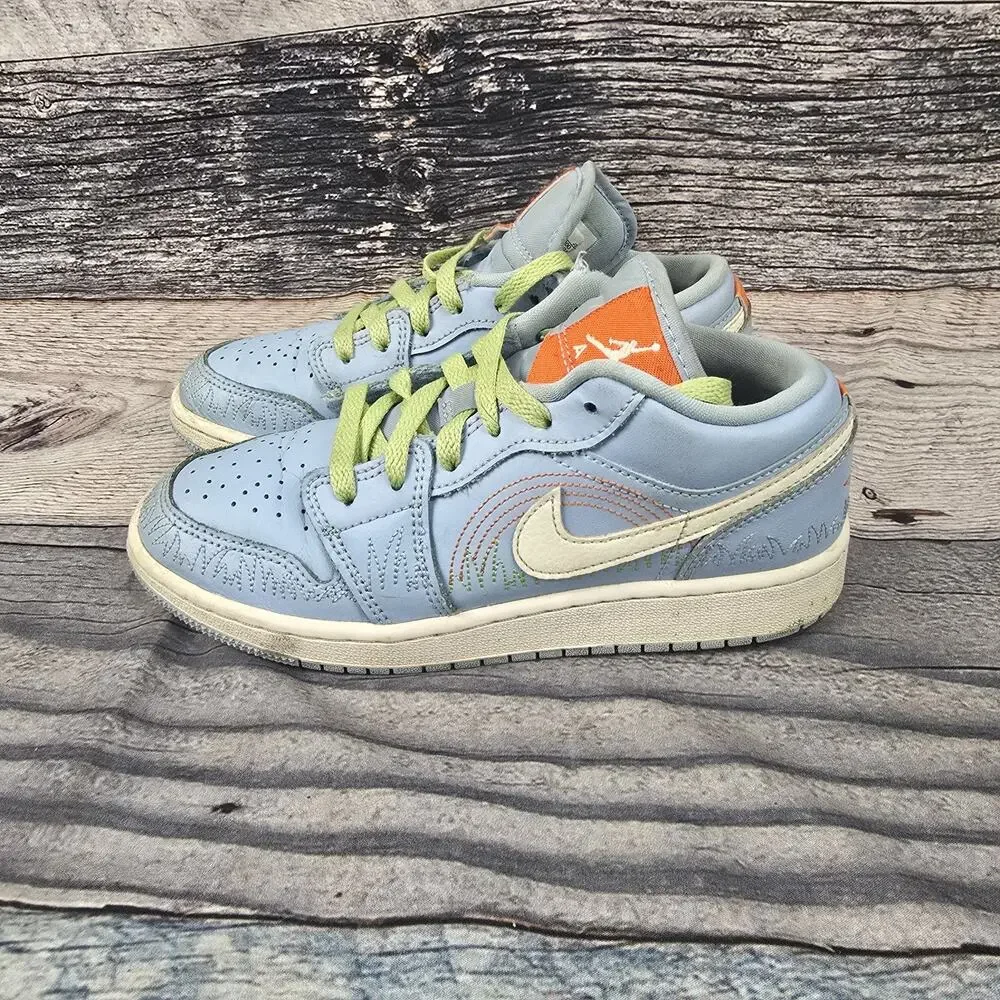 Nike Air Jordan 1 Low SE Blue Stitch White Green Red DO8227-400 3.5y Women 5